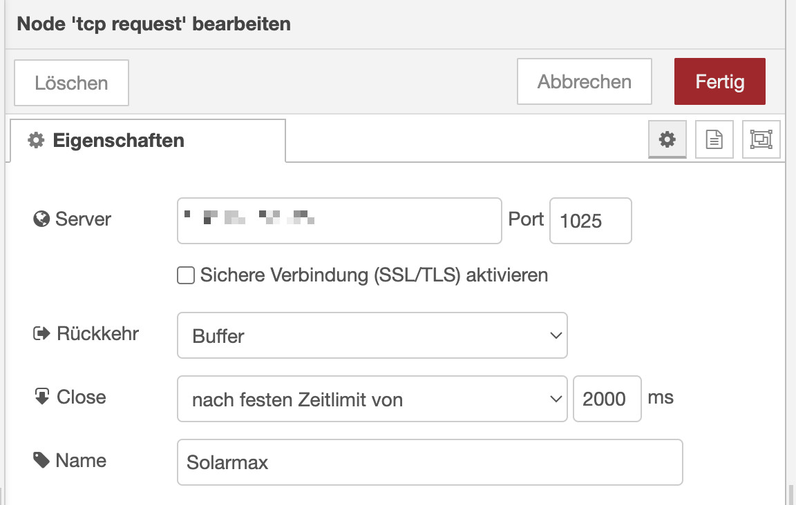 Konfiguration des TCP-Request Nodes